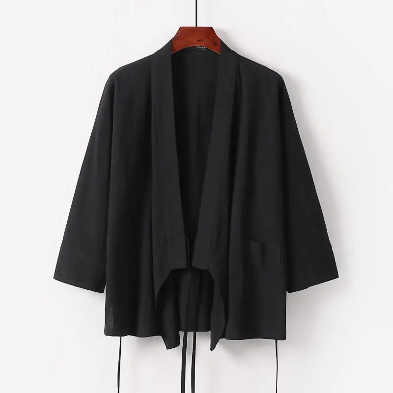 2026 Spring Summer Men Vintage Kimono Jacket Men Cardigan Loose Plus Size 9Xl Outerwear Cotton Linen Shirt Male Solid Color Tops