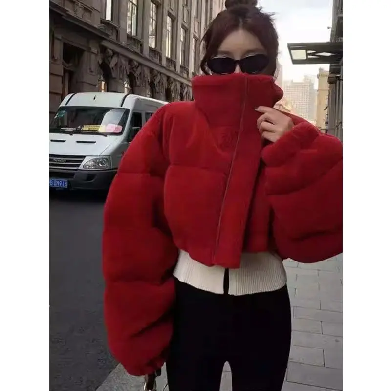 Women\'s Winter Short Red  Lamb Jackets  2025 Quilted Coat