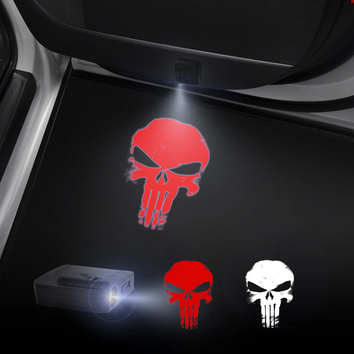 1/2PCS Skull Head Car Door Welcome Lights Laser Projector Logo Wireless Sensing For Jeep Wrangler Opel Hyundai Volvo Ford Dodge