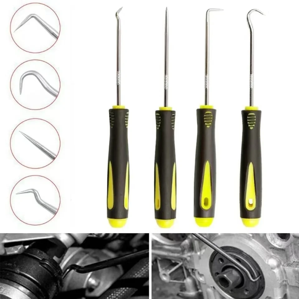 4pcs Pick and Hook Set Car Auto Oil Seal/O-Ring Seal Gasket Pick Hook Puller Remover Tire Stone Cleaning Auto Maintenance Tools