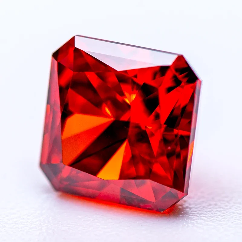 Cubic Zirconia Stone 5A Grade Quality Red Color Asscher Shape 4k Crushed Ice Cut Synthetic Gemstone For Women Jewelry Making