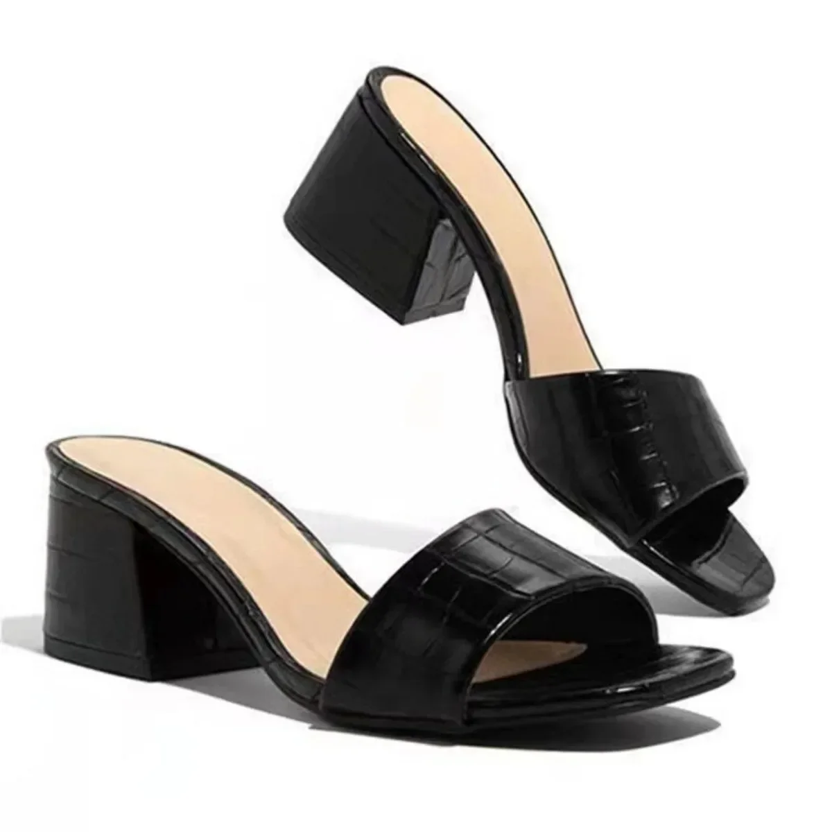 Damen Mode Pumps Pantoffeln Quadratische Spitze Damen-Slides Sommer Neue Damensandalen Hohe Absätze Indoor Zapato Mujer – Detail 6