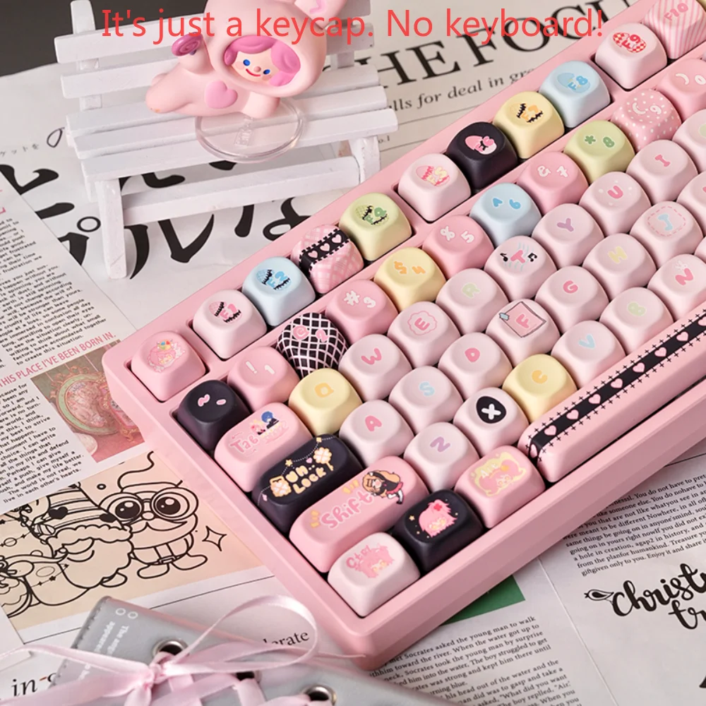 Cute Pink Keycap Set PBT 132 Key MOA Guardian Love Cartoon Girl Keycap Suitable for 60/84/98/108 Mechanical Keyboard