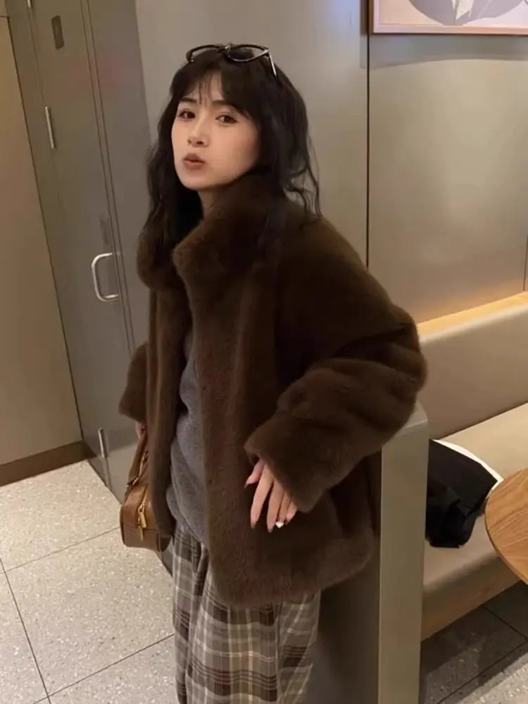 

Cardigan Fluffy Soft Short Tops Streetwear Casual Loose Luxury High-end Winter Fur Coat Women Warm Long Sleeve Faux Fur Jacket