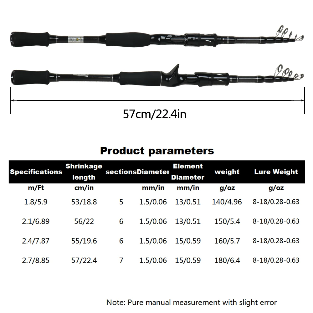 1.8-2.7m Telescopic Fishing Rods Ultralight Weight Spinning Casting Carbon Pole Fishing Accessories Lure Weight 8-18g