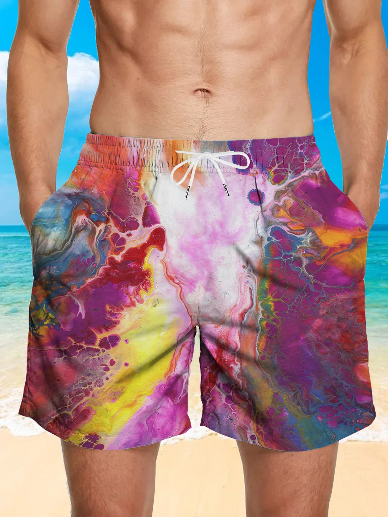 

Fashion Digital Full Print Beach Pants Men Lightweight Quick Dry Casual Shorts