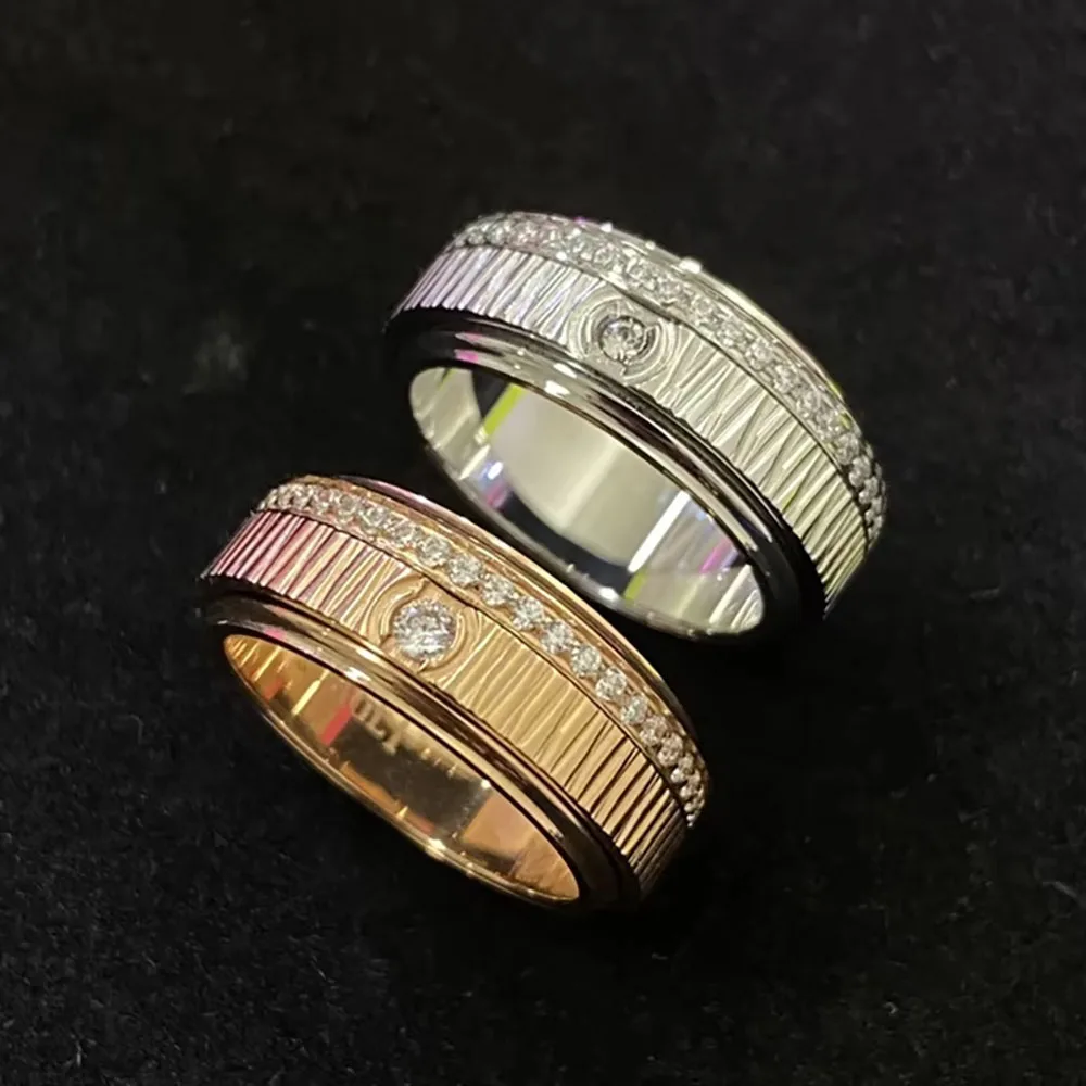 Top Brand 925 Sterling Silver Lucky Spinner Rings For Women Gifts Single Rows Pave Zircon Fashion Lady Party Jewelry