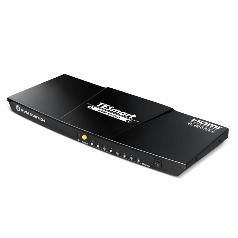 

TESmart 4 Port KVM Switch Kit 4K60Hz With EDID, 4 PCs 1 Support USB 2.0 Audio Out 4x1 KVM Switches