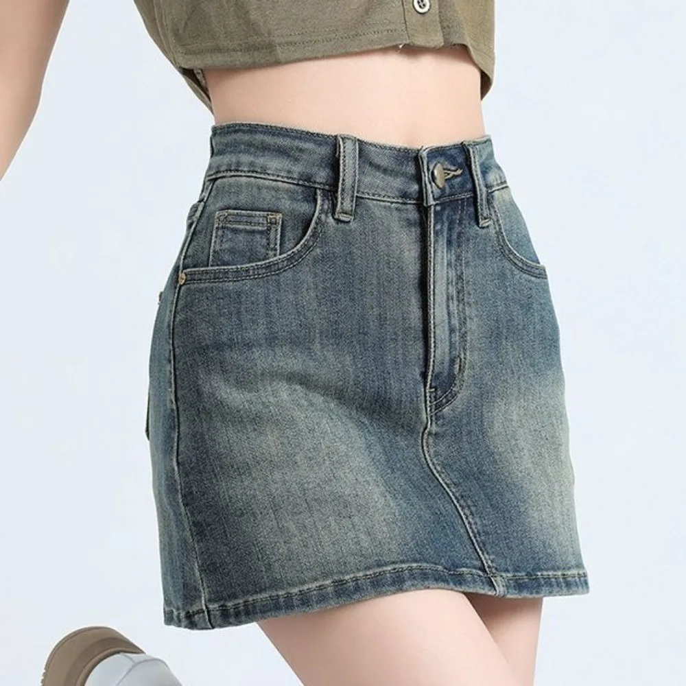 

Includes Shorts Pants High Waist a-line Skirt Two Pocket Basic Denim Shorts Skirt Women Wide Leg Streetwear