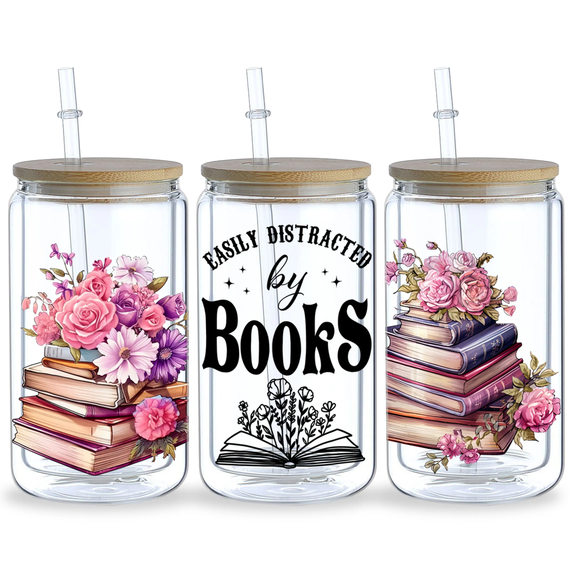 5 Sheets Book UV DTF Cup Stickers, Glass DTF Transfer Stickers,Book Lover Gift Wipe Transfer Paper,Suitable for 16 oz Glass,Cups
