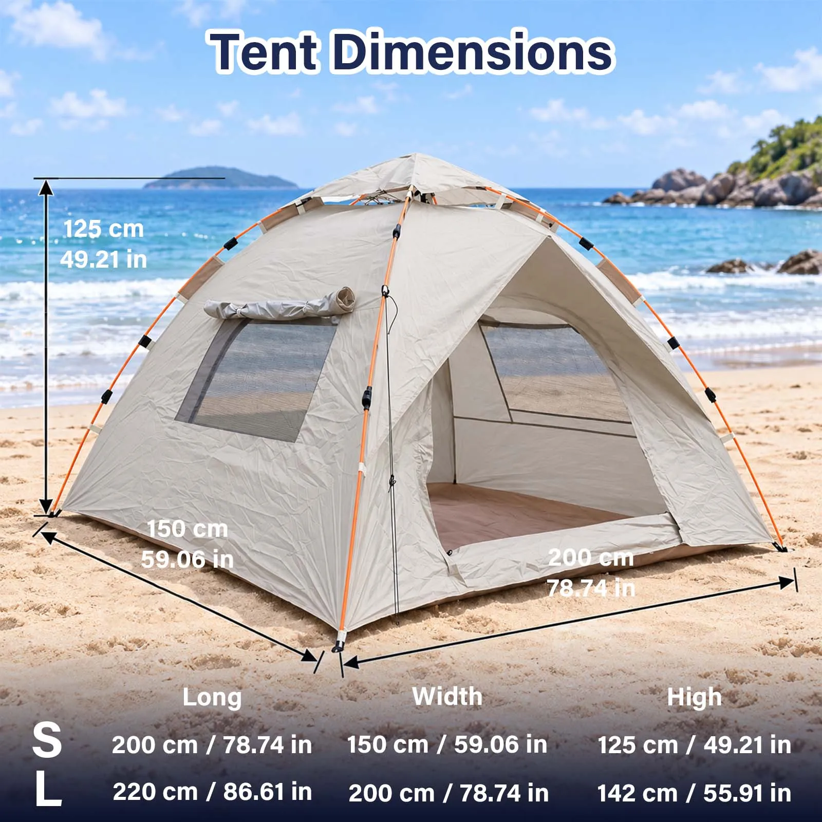 Pop Up Camping Tent Automatic Instant Setup 2 Person Gray Dome Tent 2 Doors 2 Windows for Beach Night Stargazing Outdoor