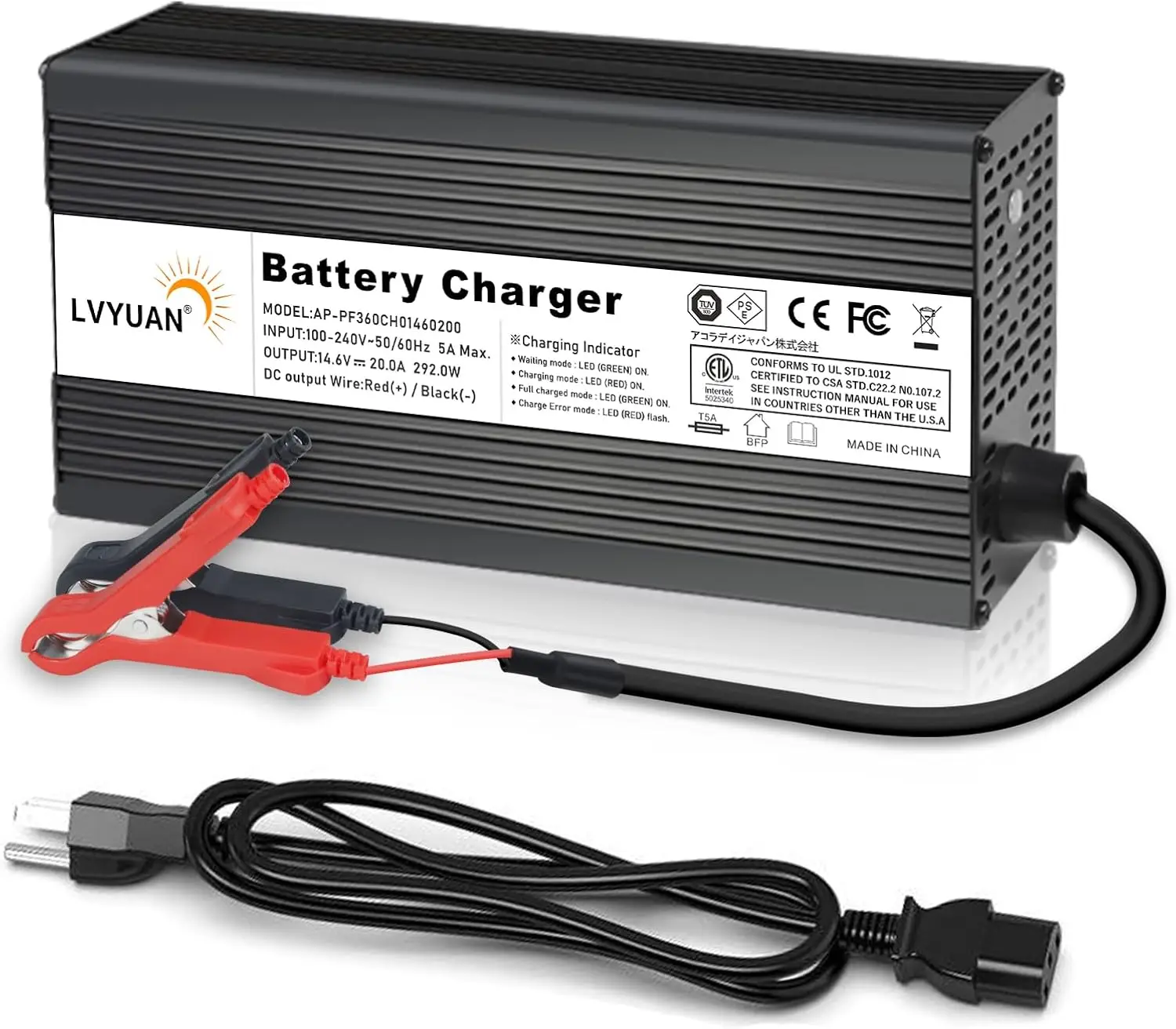 

Зарядное устройство LiFePO4 14,6 В, 20 А, интеллектуальное автоматическое зарядное устройство с десульфатором для литиевых батарей глубокого цикла, сертифицированное UL