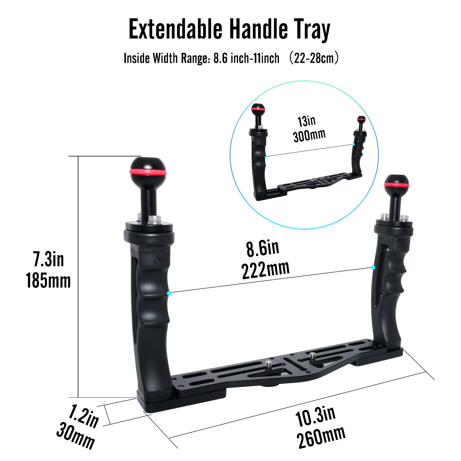 Nitescuba-underwater camera tray NS10, extendable handle grips for GoPro pt059, RX100 UW, universal soft handle