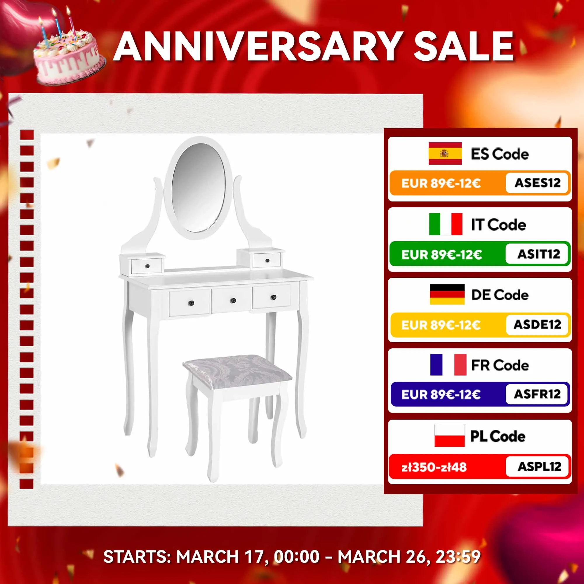 HOMCOM Tocador + Taburete y Espejo Mesa Maquillaje 5 Cajones Blanco Negro Mesa