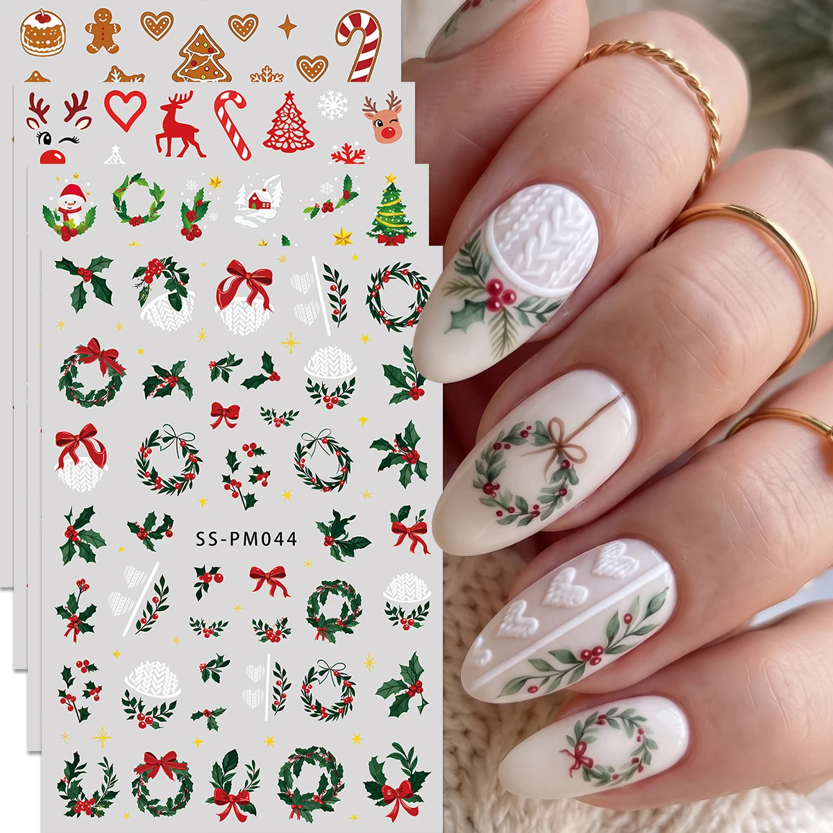 4/12Pcs Classic Christmas Nail Stickers, Wreath Sweater Decals, Nail Supplies, Holiday Gift