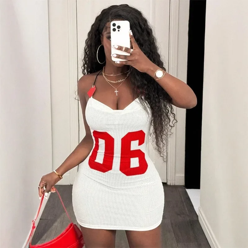 

Weird Puss Backless Super Short Dress Women Digital Print Backless Low-Neck Halter Bandage Summer Trend Sexy Midnight Bodycon