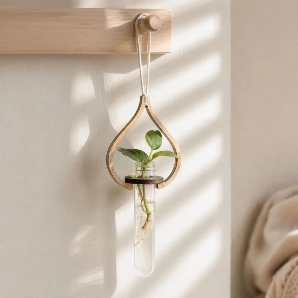 Minimalist Wooden Hydroponic Planter Shelf Home Ornaments Vase Wall Decoration Star Geometric Planter Holder Indoor Plants