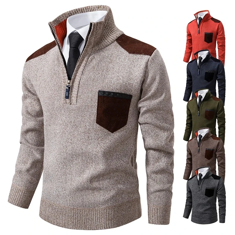 

Pullover Men Sweater Cashmere Thick Polo Shirts Korean Half Zipper Cold Blouse Stand Collar Autumn Winter Outerwear Luxury Tops