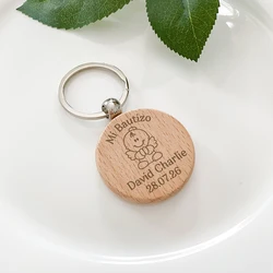 Custom Wooden Keychains Baptism Gifts for Guests Baby Christening Favors First Birthday Souvenirs Personalised Key Rings