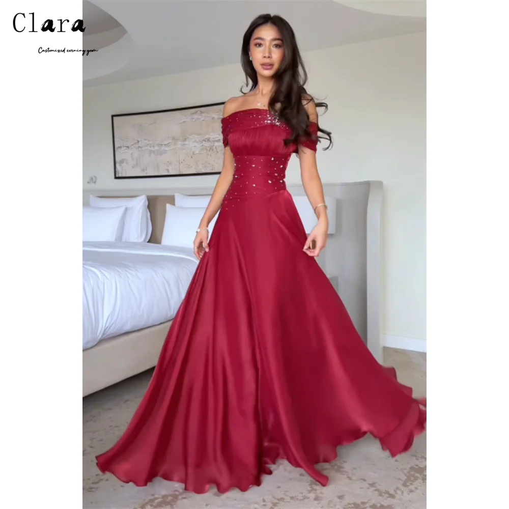 

Clara Custom Red A-line Rhinestone Off-shoulder Elegant Evening Dresses for Woman Luxury Women's Elegant Party Dress Luxurious