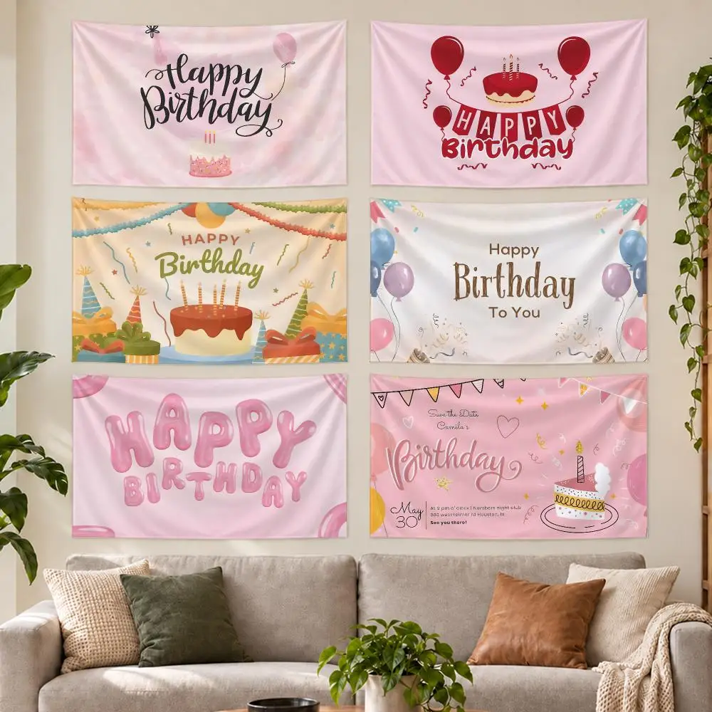 Happy Birthday Tapestry Outdoor Parties Bedrooms Living Rooms Dorm Rooms Wall Decor Banners Gifts