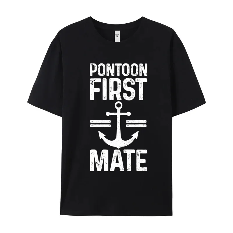 Hip hop Pontoon First Mate Captain Funny T-shirts for Men Retro Christmas O Neck 100% Cotton Short Sleeve T-shirts Tops Tees