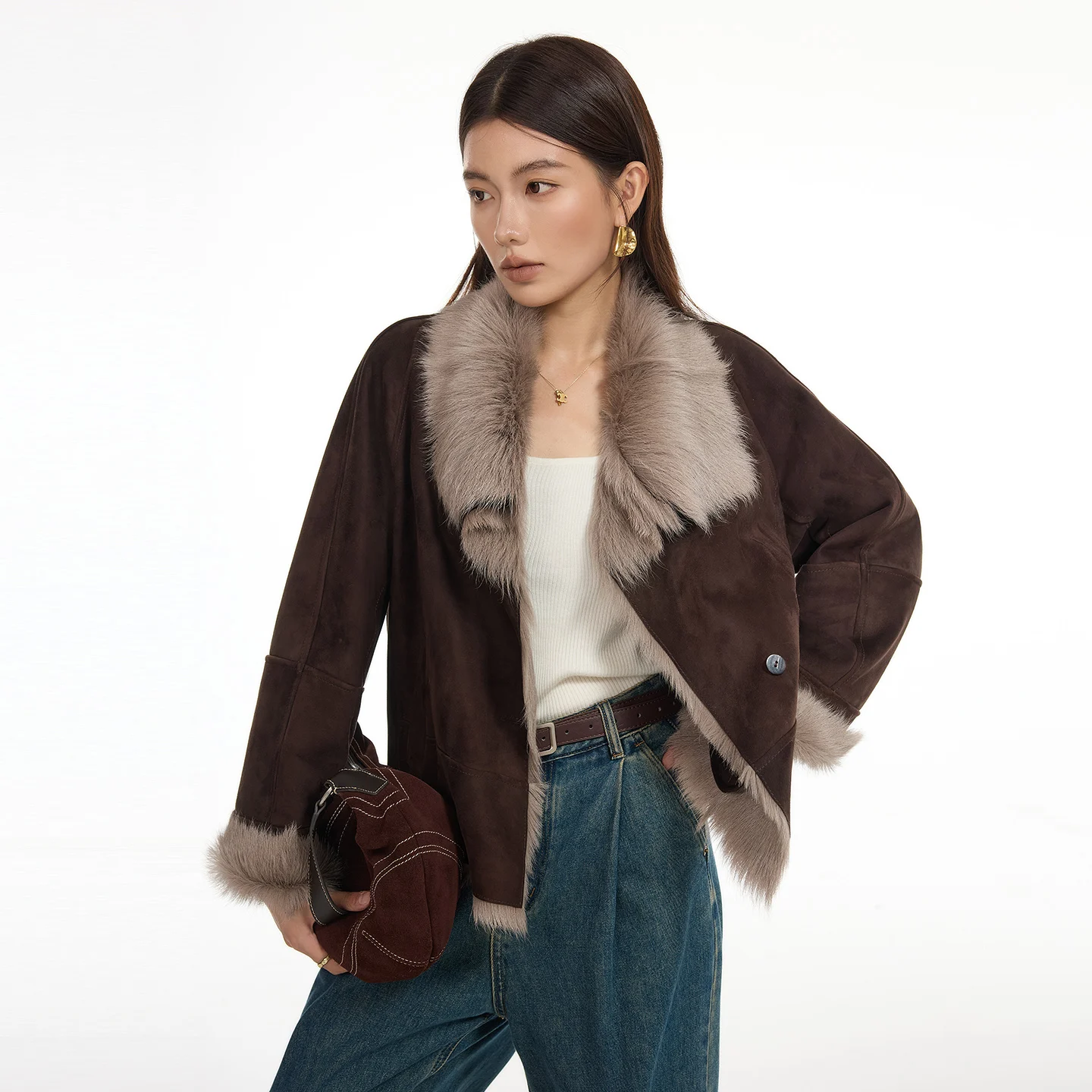 TAJIANE Natürliches toskanisches Schaffell mit angebrachtem Wollmantel, schicker echter Pelzmantel, Premium-Oberbekleidung, 2025, Winterkleidung für Damen