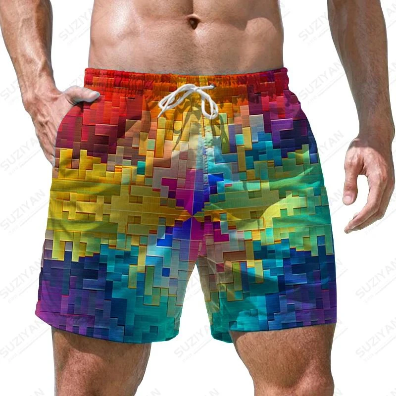 New Cool Colours Pattern 3D Print Men's Shorts Quick Dry Swim Shorts Casual Beach Pants Oversized Sports Shorts Trend Male Pants