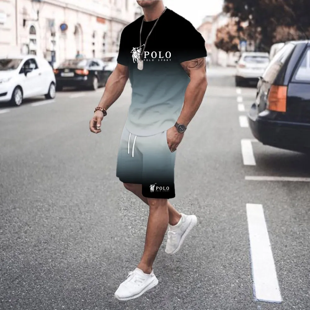 Summer fashion men's short sleeved T-shirt+sports shorts set men's casual clothing men's jogging set XS-6XL sports set