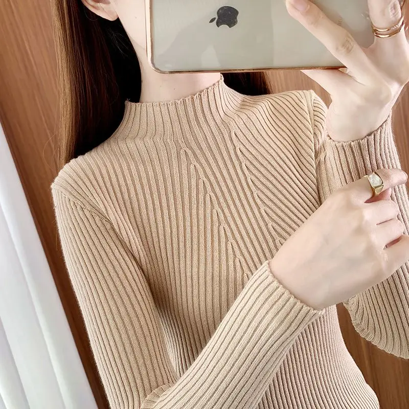 

Female Autumn and Winter New Half Turtleneck Base Shirt Slimming Women's Thick Bottoming Jacquard Pullover Sweater Knitted LJ511