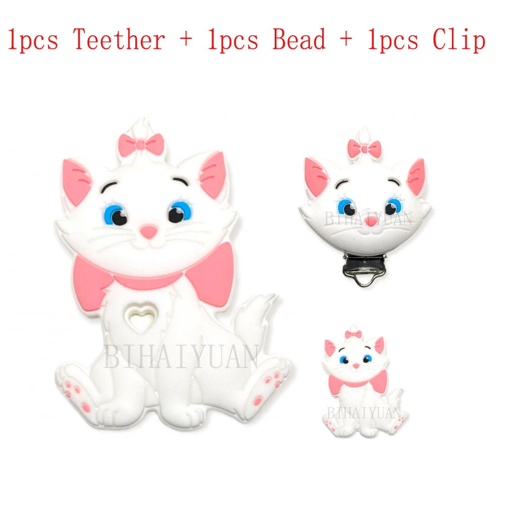 3pcs one set marie cat Stitch princess miss bunny Silicone teether clip Beads For Jewelry Making DIY Nipple Chain Accessories