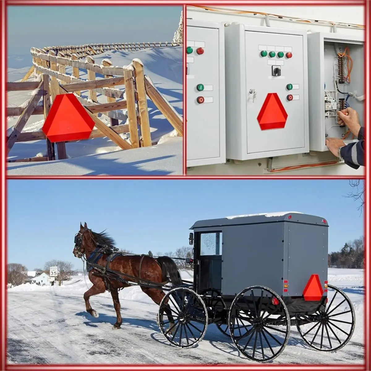 2pcs Aluminum Slow Moving Vehicle Sign, Safety Triangle Sign 14 X16 Inches Waterproof, Weatherproof , UV Protected