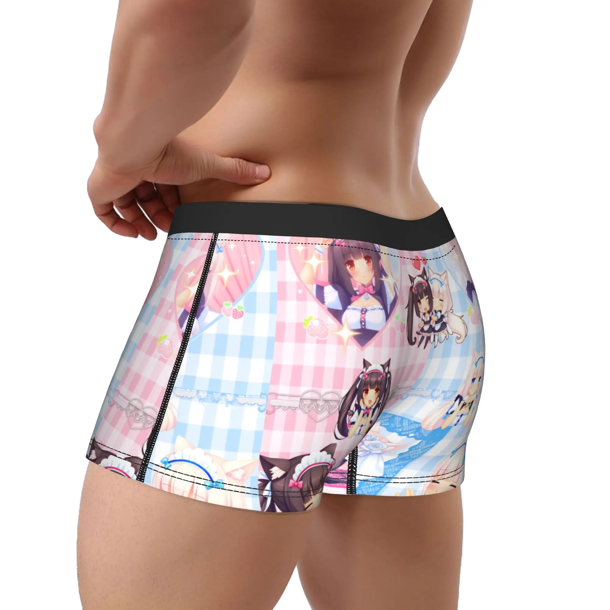 Nekopara Anime Underwear  Breathable Panties Pattern Shorts Briefs For Men Pouch Plus Size Trunk