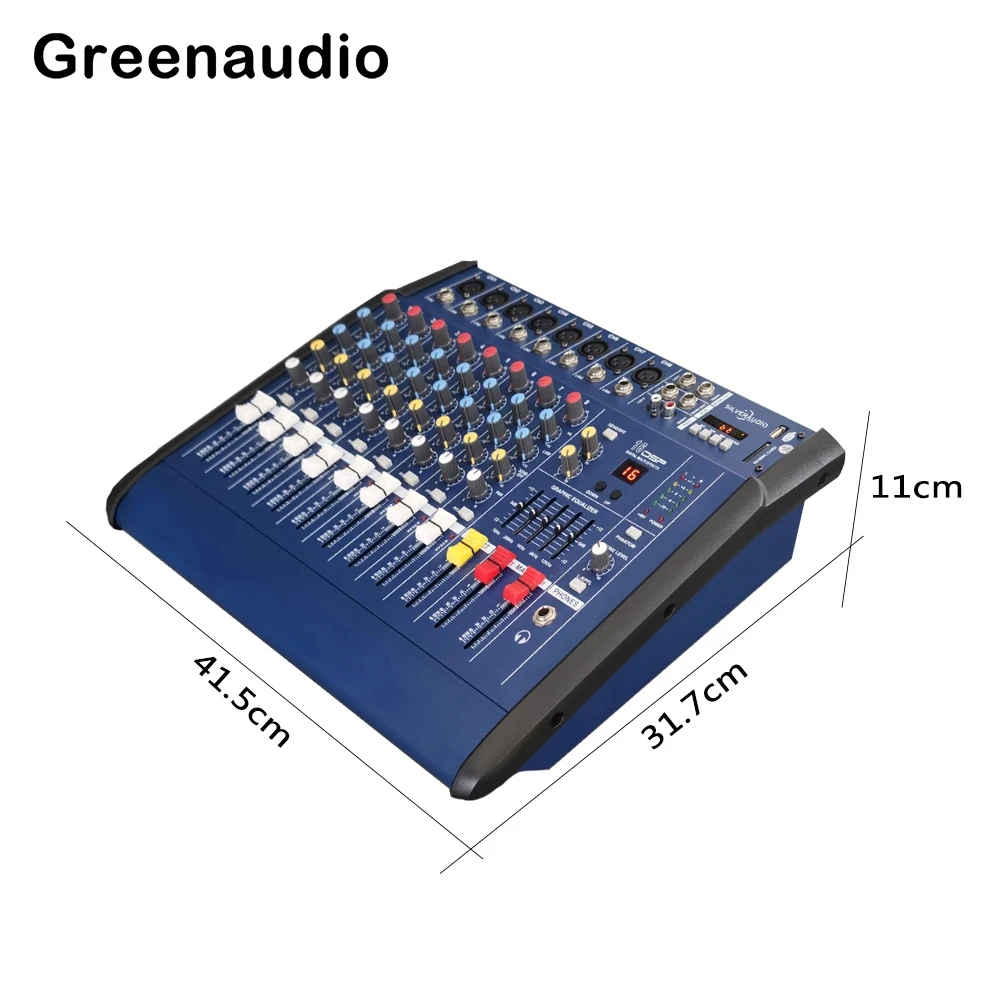 Table de mixage professionnelle à 8 canaux avec amplificateur intégré, console de mixage de scène, 16DSP, alimentation fantôme 48V, effets numériques, fêtes