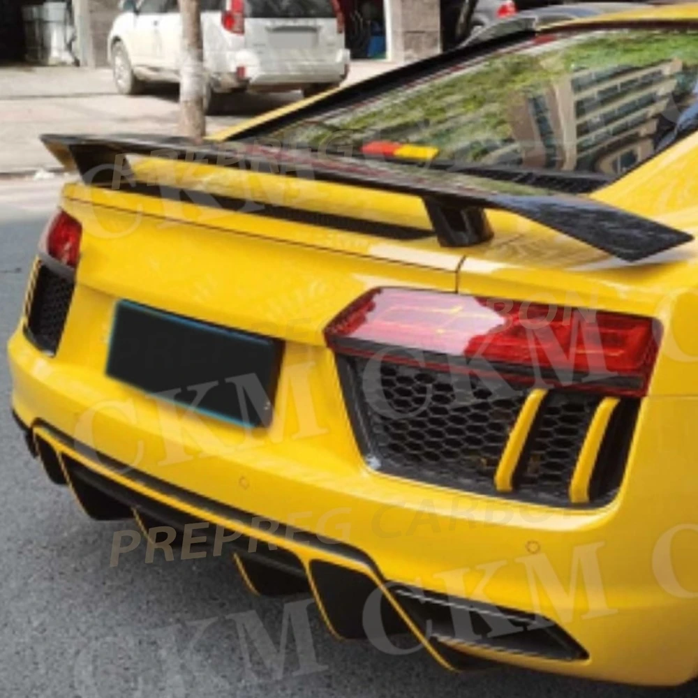 Kits de carrocería de fibra de carbono real FRP y accesorios para difusor de parachoques trasero R8, alerones y splitters para Audi V8 V10 2017-2020