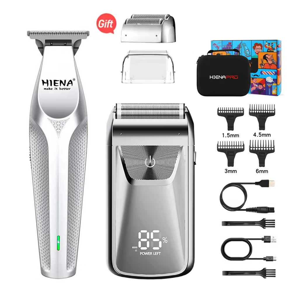 Hair clipper Silver Professional Haircutter Two-Piece Set Rechargeable High-End Generator Power Cutter Fader Razor Trimmer