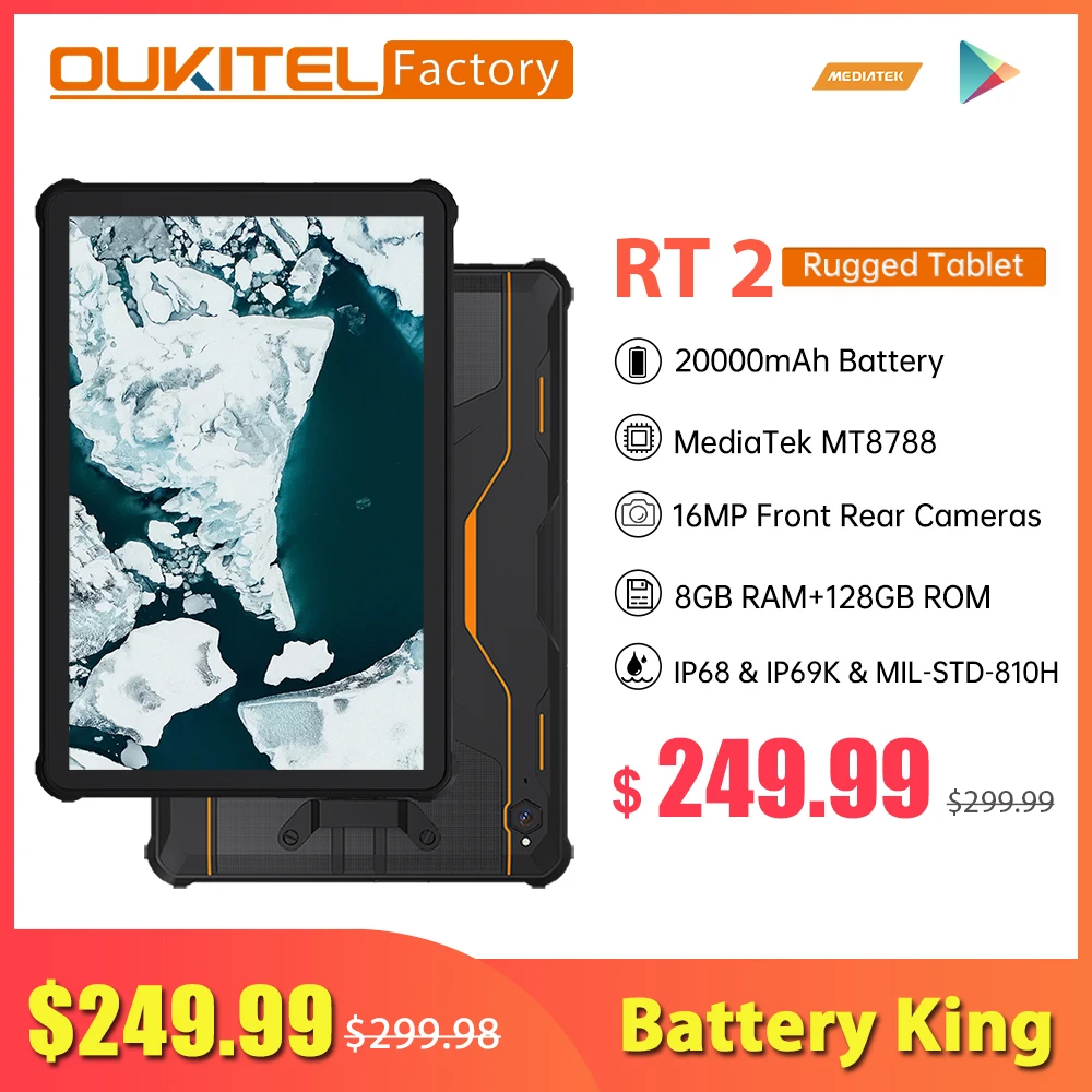 Oukitel-Tableta rugosa RT2 de 8GB, 128GB, 20000mAh, 10,1 pulgadas, FHD + Pad, IP68 e IP69K, 33W, carga rápida, 16MP, Android 12