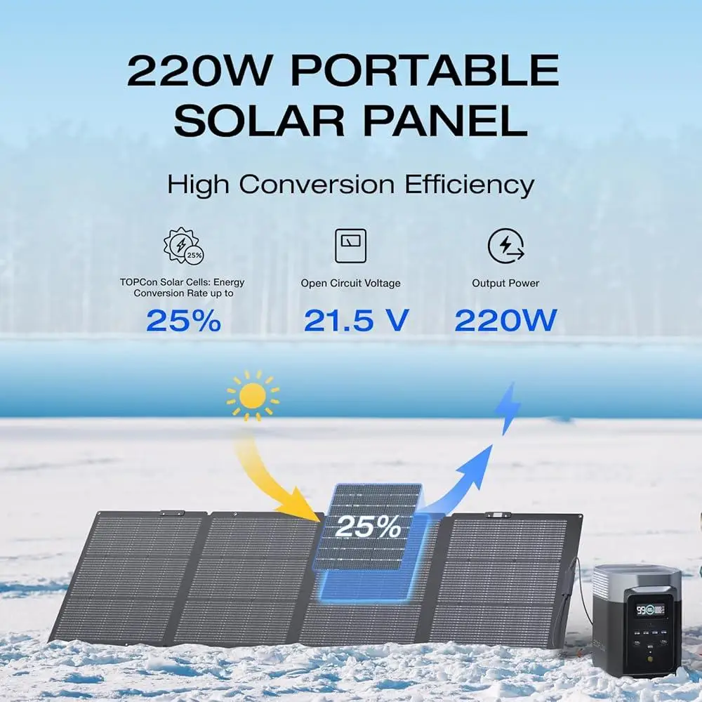 220W Portable Solar Panel High Efficiency N-Type Solar Cells Foldable Durable Lightweight Adjustable Angle IP68 Waterproof