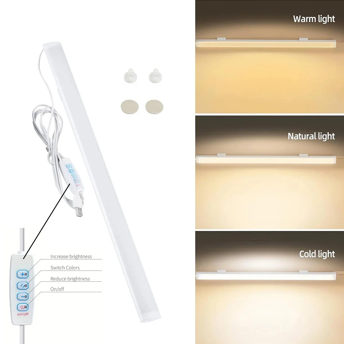 USB Under Cabinet LED Light, Dimmable 3 Color Changeable Night Light, Magnetic Strip for Kitchen Cabinet Bedroom