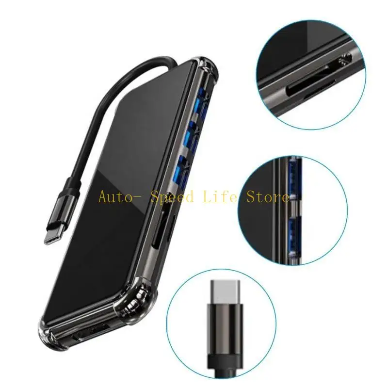 

02DA Ultra-Fast 4K Docking Station 6-в-1 Тип C к HDMI-совместимому+USB3.0+USB2.0x2+SD+TF Card Reader 5 Гбит / с.