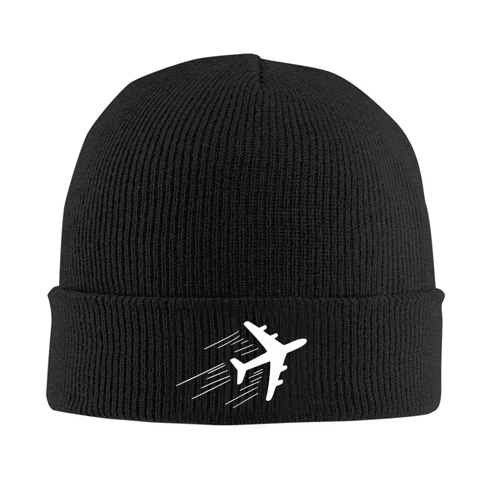 Airplane in Motion Graphic Knit Beanie Hat for Men Women Warm Winter Windproof Ski Beanie