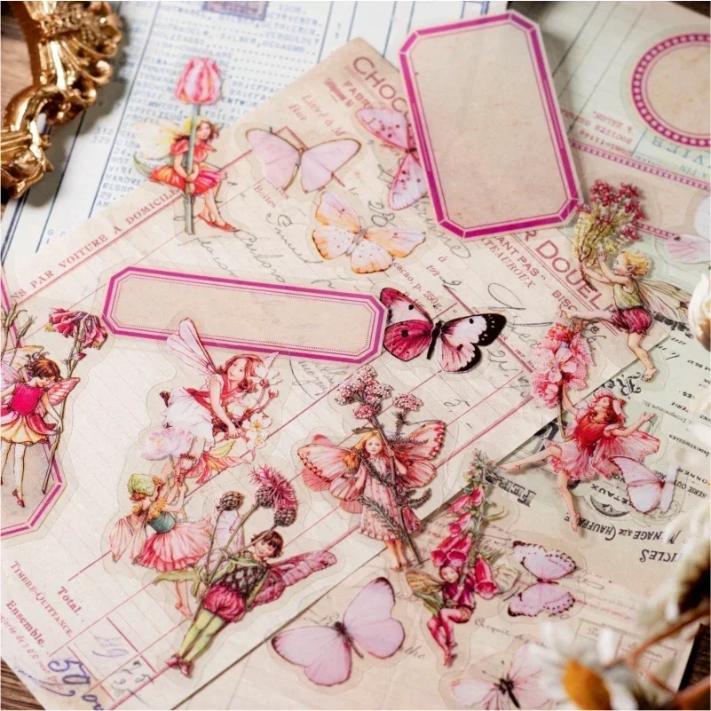 50pcs/pack Butterfly Fairy PET Stickers DIY Scrapbooking Planner Collage Stationery Aesthetics Decor Flower Stickers