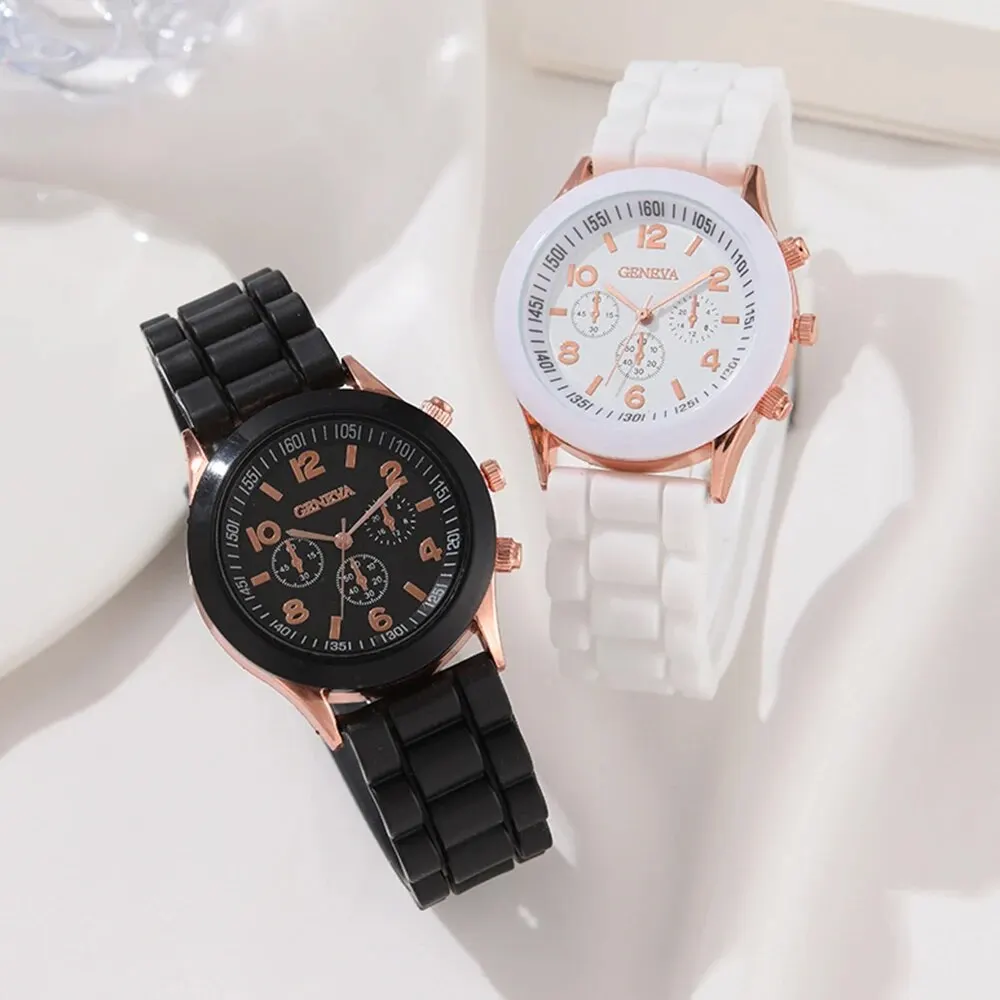 2Pcs Luxury Women\'s Watch Set Fashion Luxury Elegant Alloy Wristwatch Silicone Strap Couple Watch Men Quartz Holiday Gifts