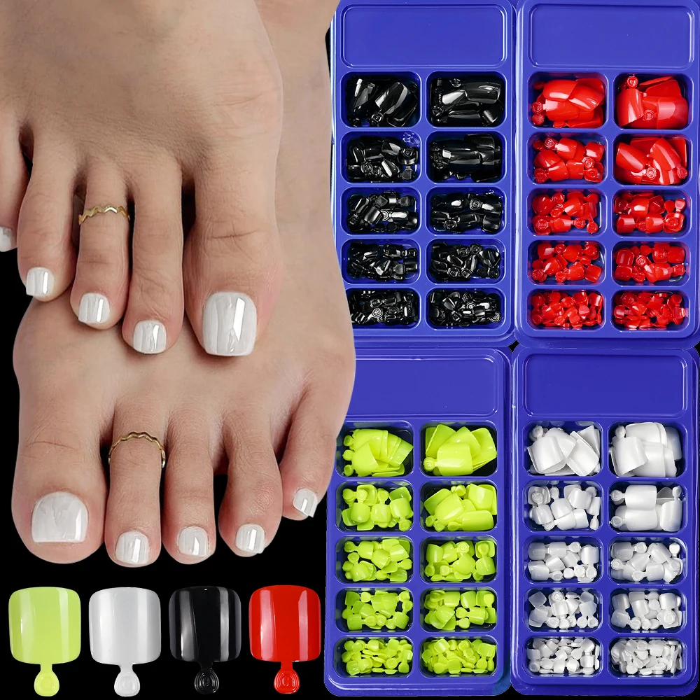 120Pcs Glänzend Schwarz Drücken Auf Zehennägel Kurze Quadratische Volle Abdeckung Gefälschte Zehennagel Tipps für Sommer Frauen Falsche Fuß Nagel spitze Verlängerung & – Detail 3