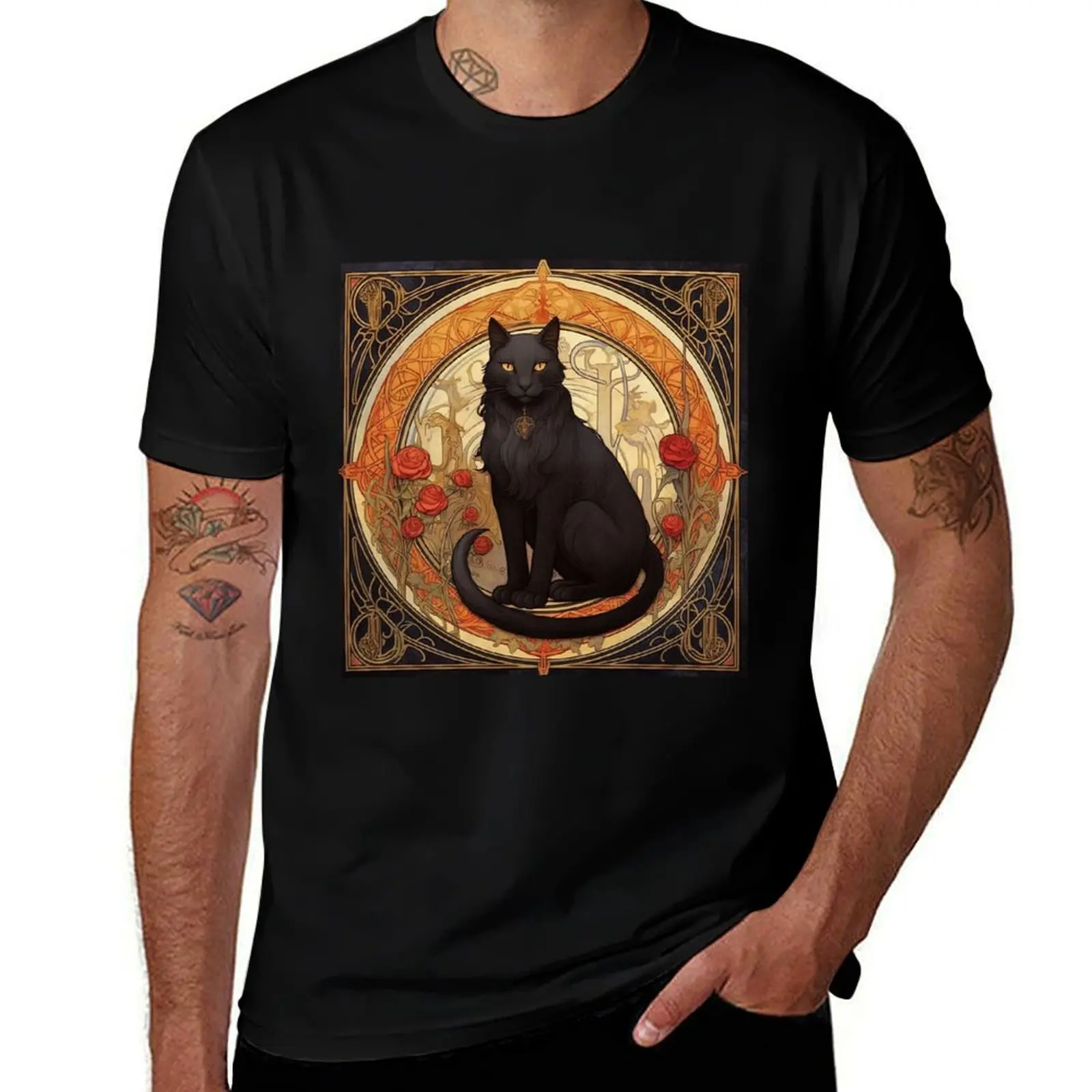 Art Nouveau Black Cat 2 T-Shirt anime figures oversized vintage anime shirt t shirts for men graphic