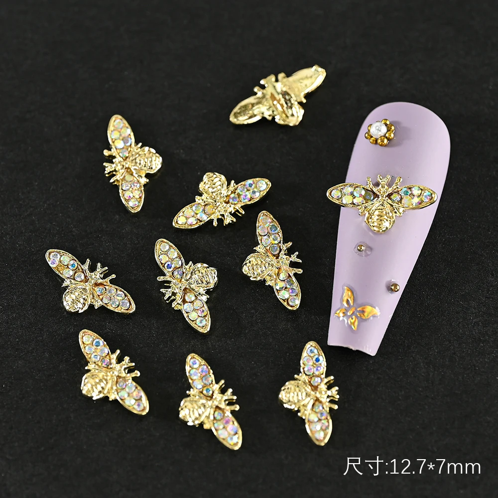 10 Teile/los Vintage Strass Nagel Charms 3D Emaille Biene Spinne Bär Metall Legierung Kristall Schmuck Maniküre DIY Nail art Dekorationen – Detail 2