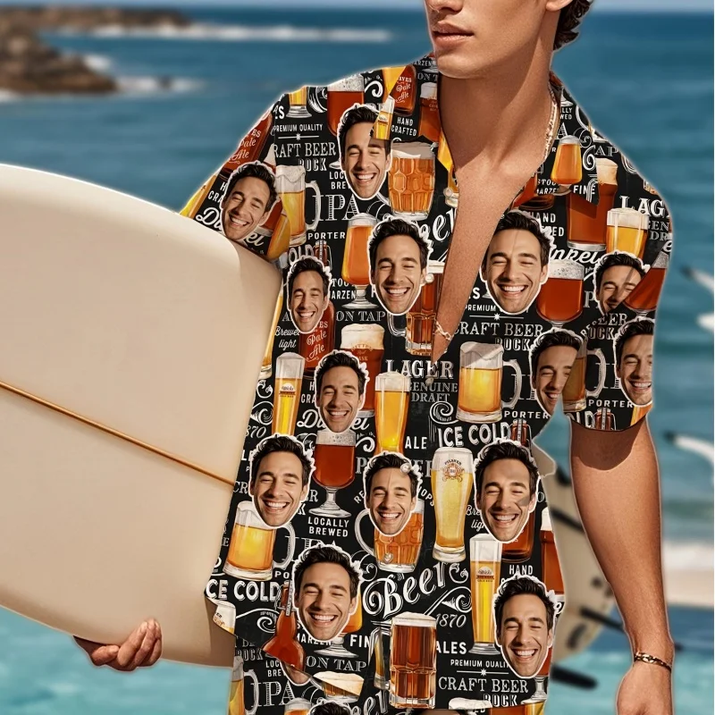 

Beer Plants Pattern Hawaiian Shirt For Men Customized Portrait 3D Printed Short Sleeves Summer Aloha Shirts Lapel Blouses Tops