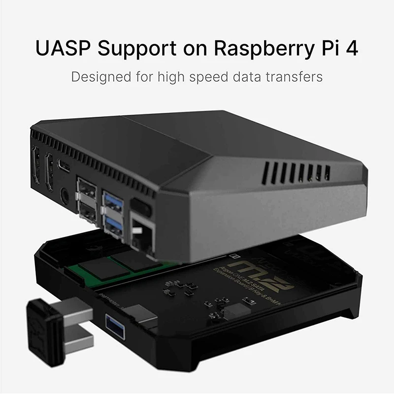 Imagem -02 - Argônio Um-estojo de Alumínio para Raspberry pi Estojo com Ventilador Embutido Ssd Sata para Usb 3.0 para 4b 4b