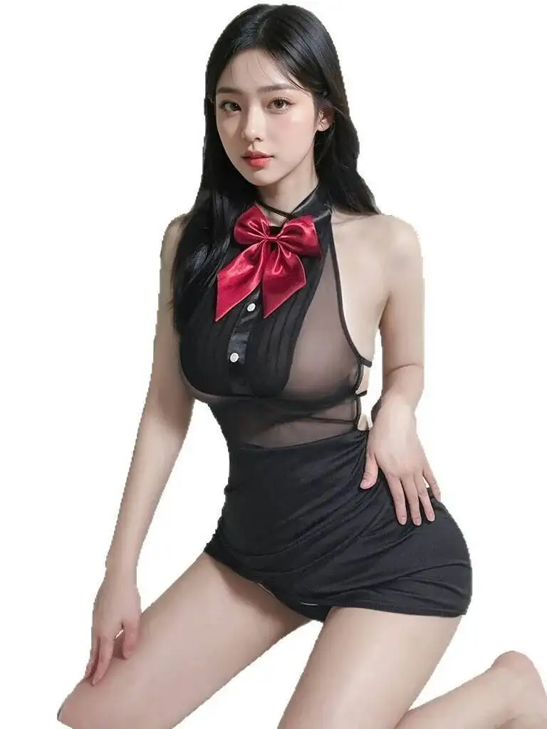 Sexy Hollow Out Secretary Uniform Temptation See-through Tight-fitting Hip-hugging Dress Elegant Fashion Sweet Mini Dress P1BN