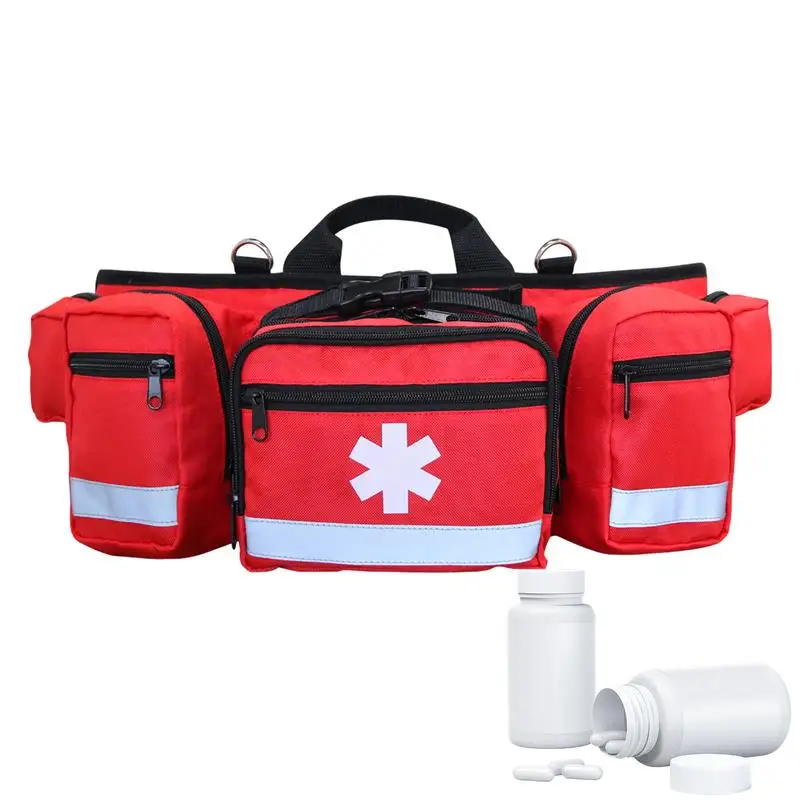 Aid Kit Bag Large Capacity Outdoor Camping Waist Pack Red Aid Kit Bag Zippered Aid Kit Organizer Utility Pack With Reflective